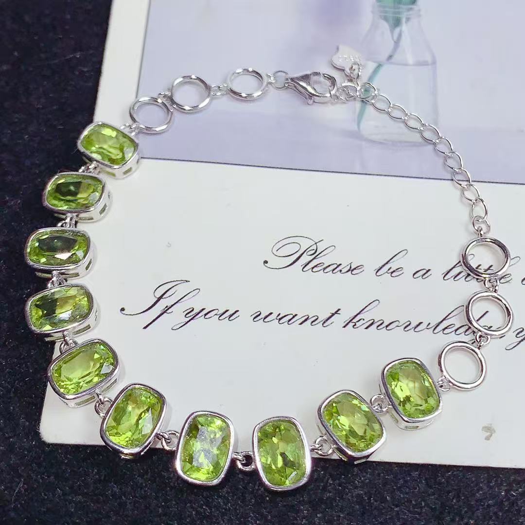 S925 Silver Inlaid Natural Peridot Bracelet High-end Colorful Gemstone Jewelry