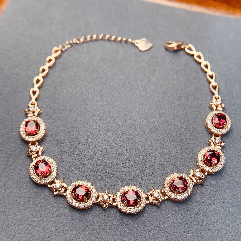 Natural Garnet Star and Gemstone Bracelet S925 Silver Inlaid with 4*5 Main Stone