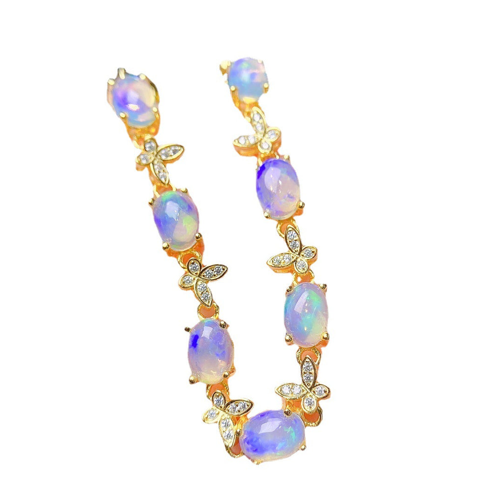 S925 Silver Inlaid Main Stone 5*7 Natural White Opal Bracelet