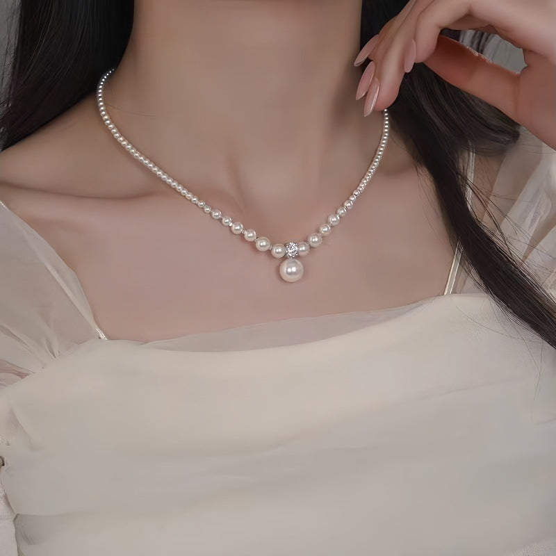 Natural Australian White Jellyfish Shell Pearl Necklace for Women with Aquamarine Gradient Elegant Collarbone Chain