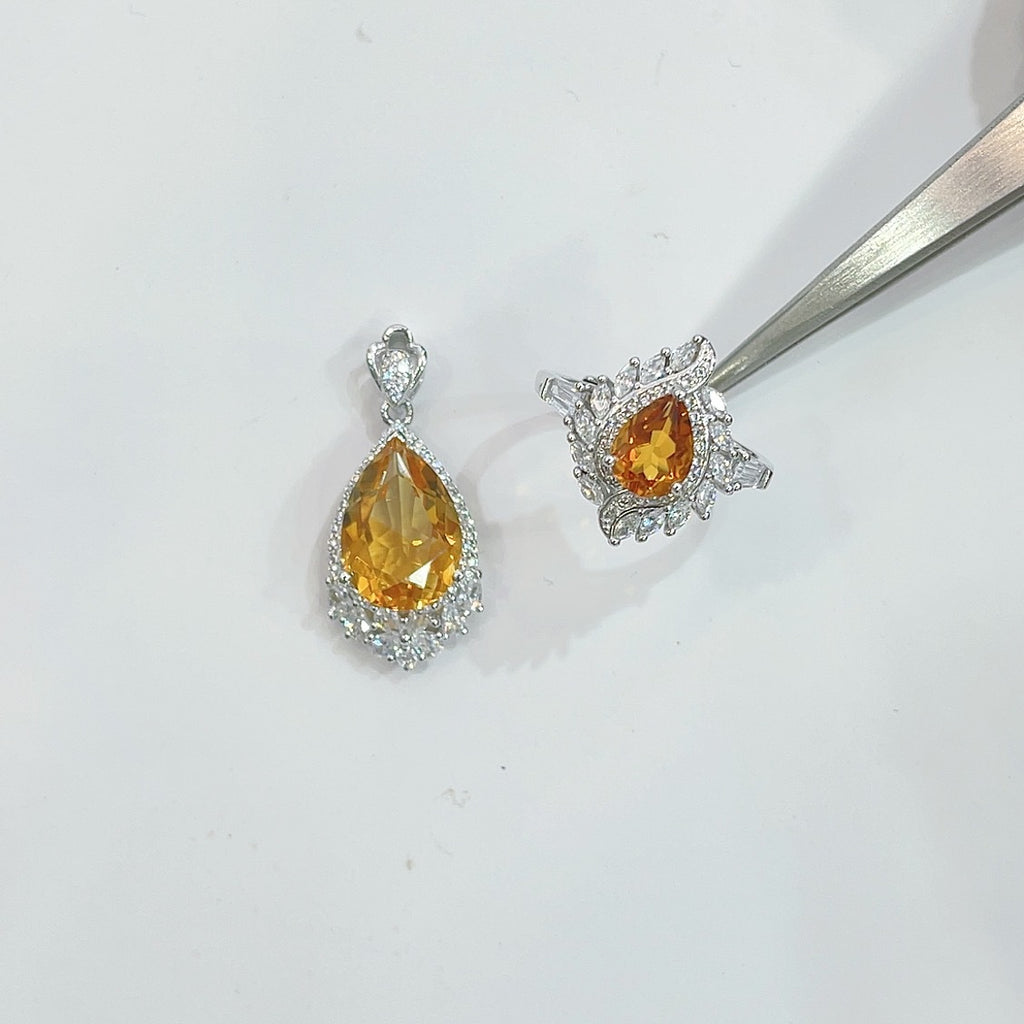 Light Luxury Design Sense Colorful Treasure S925 Silver Plated 18K Gold Natural Yellow Crystal Set