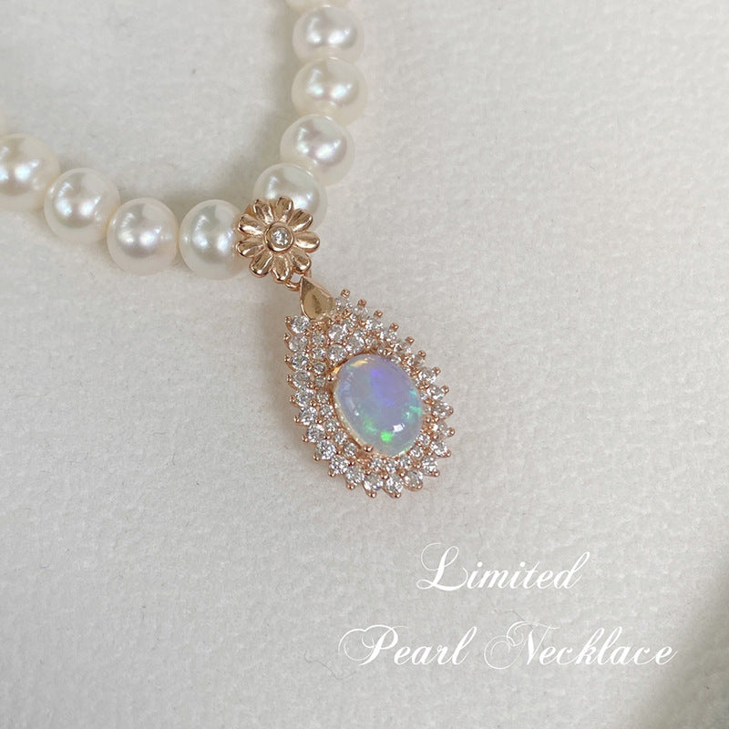 Mother's Day Gift Natural Freshwater 6 Pearl with Main Stone 6*8 Natural Opal Pendant