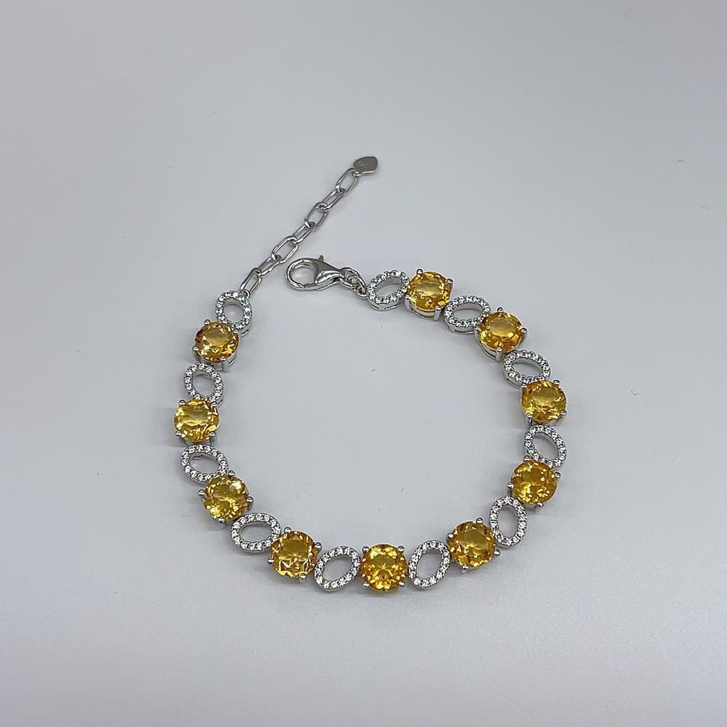 Yellow Crystal Bracelet S925 Silver Inlaid with Colorful Gemstones Exquisite Bracelet