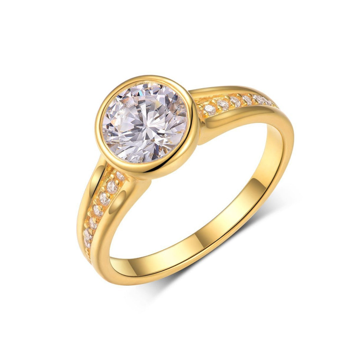 S925 Silver Moissanite Ring Round Main Stone Bezel Design Arm Setting Stone Gold Simple Versatile Women's Hot Sale
