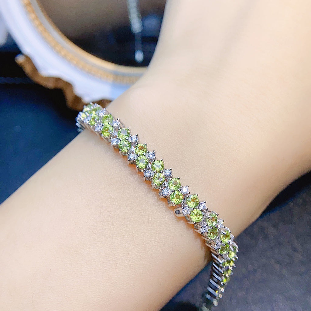 S925 Silver Inlaid Main Stone 3*3 Natural Peridot Bracelet