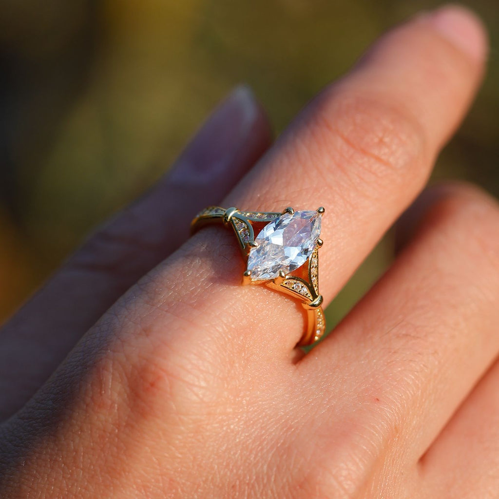 S925 Silver Set Horse Eye Shape Moissanite Ring Elegant Classic Design Shining Fashion Amazon Hot Sale