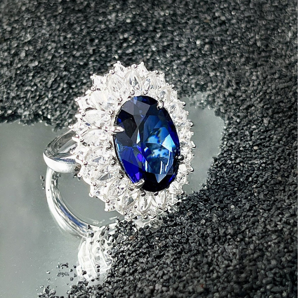 S925 Sterling Silver Sapphire Ring Hand Jewelry Light Luxury Super Flash High-grade Ring
