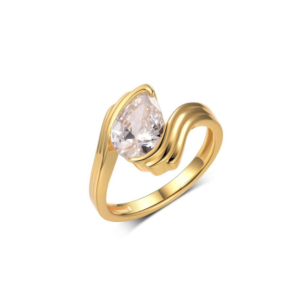 S925 Silver Gold Moissanite Ring Water Drop Main Stone Wave Curve Design Sense Women's Hot-Selling Bestseller