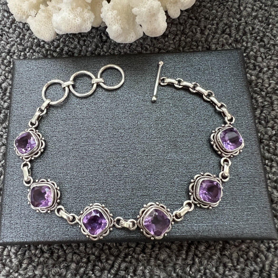 Nepal Handmade 925 Inlaid Yellow Crystal Ruby Amethyst Opal Stone Vintage Bracelet