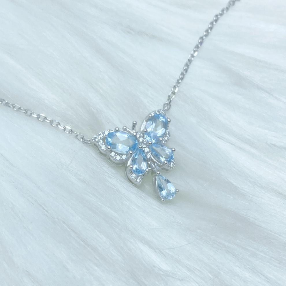 Natural Raw Santa Maria Aquamarine Butterfly Pendant