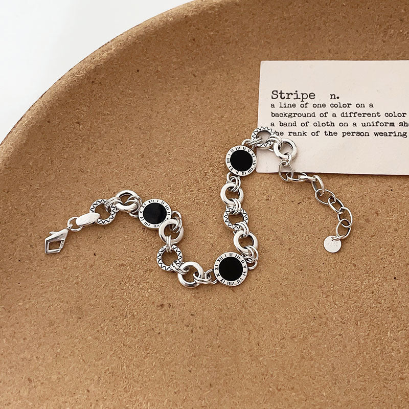 S925 Sterling Silver Black Enamel Bracelet for Women New Roman Numeral Splicing High-end Original Design Bracelet