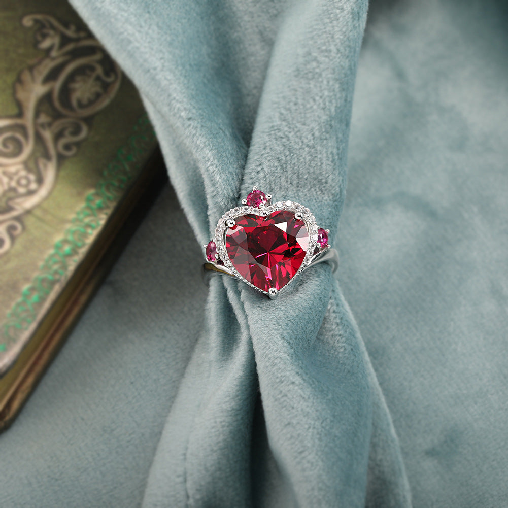Red Corundum Ring 925 Silver Design Women's Fashion Element Ring
