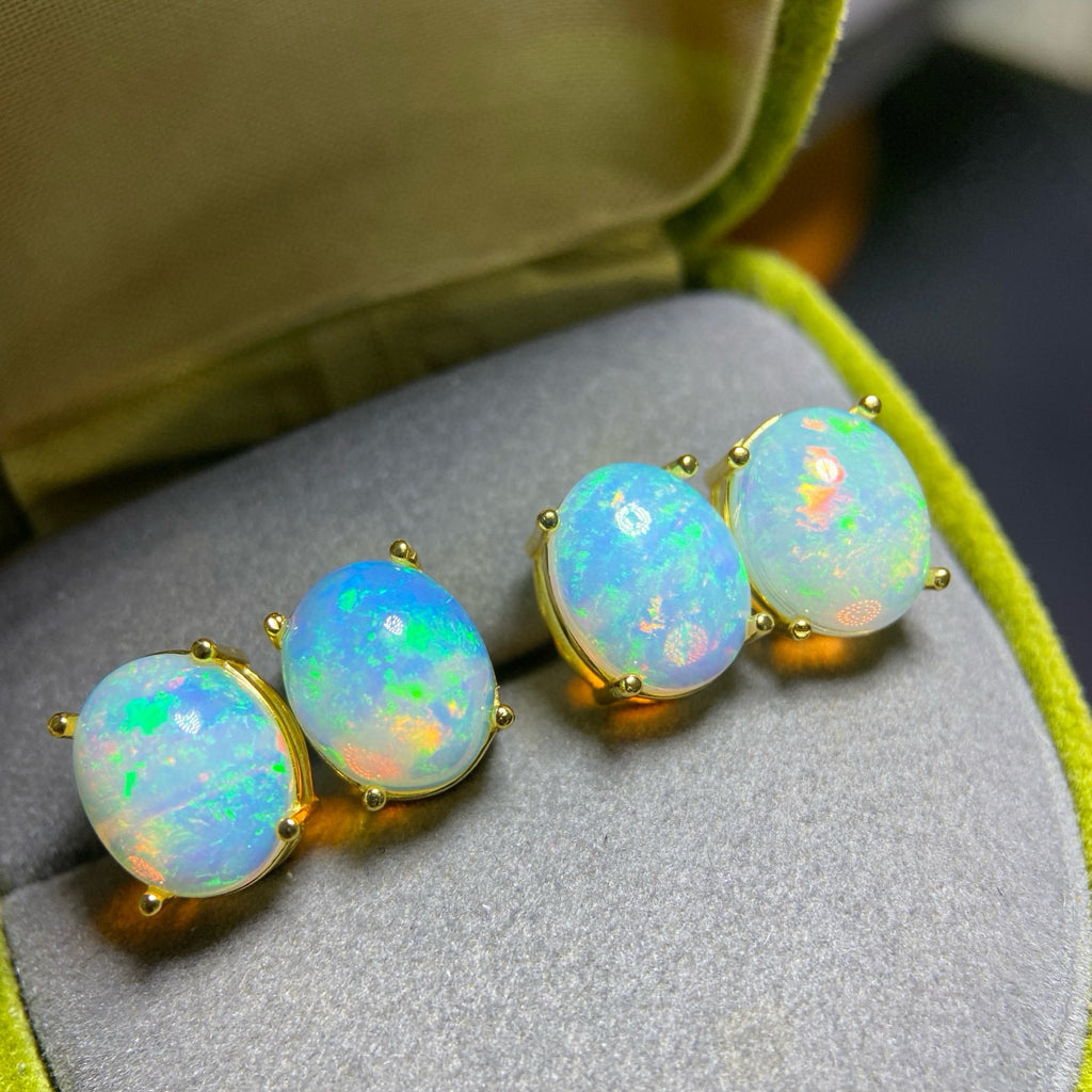 S925 Silver Inlaid Main Stone 9x11 Natural White Opal Earrings