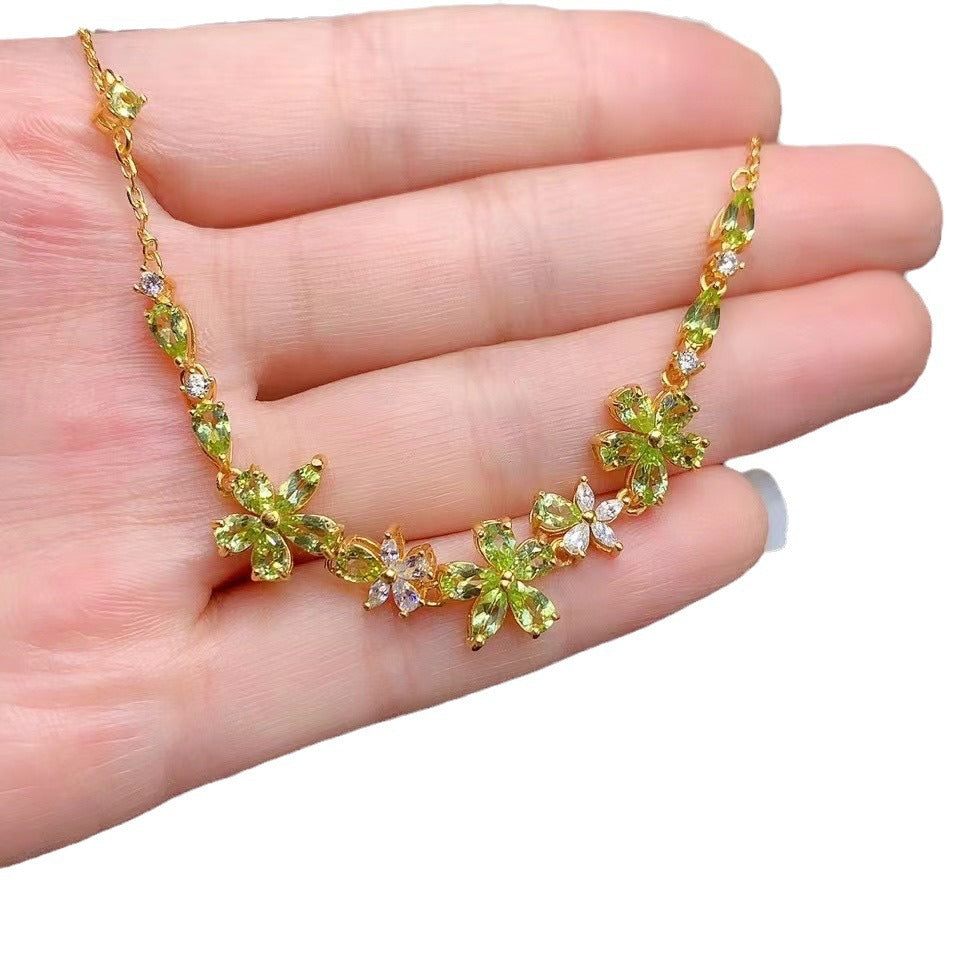Natural Peridot S925 Sterling Silver Gold Plated Flower Peridot Bracelet