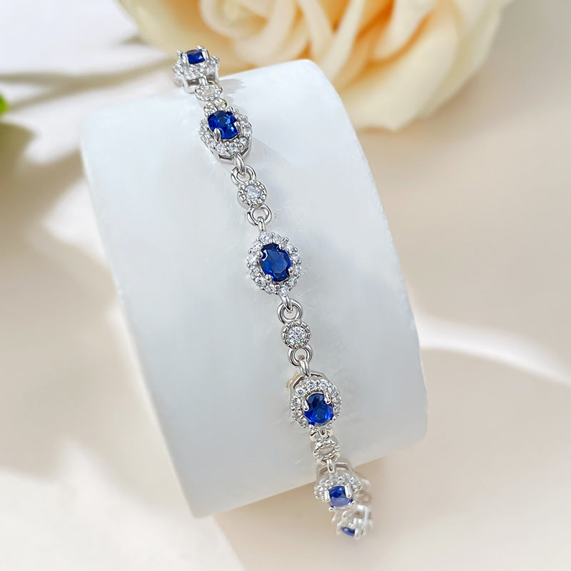 S925 silver simulation sapphire 3*4 oval drill bracelet
