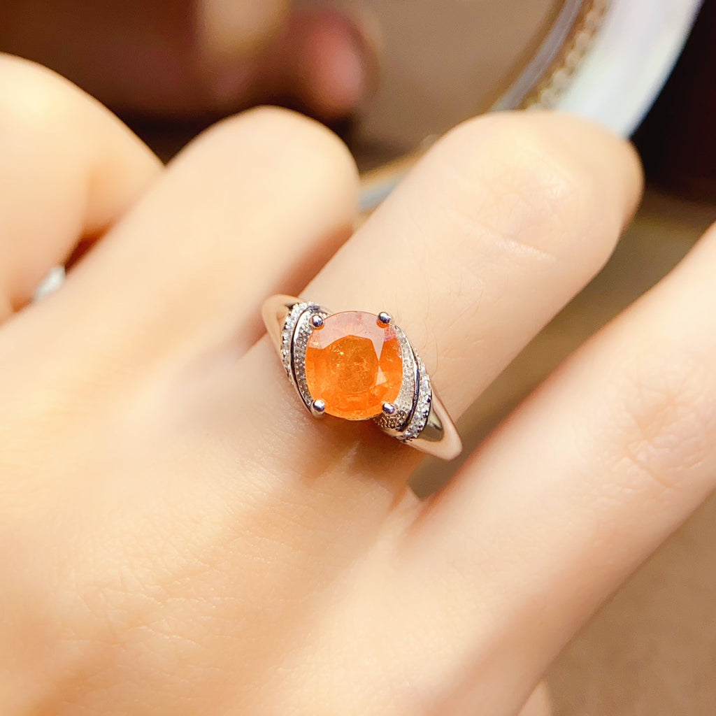 S925 Silver Inlaid Main Stone 7*9mm Natural Garnet Ring