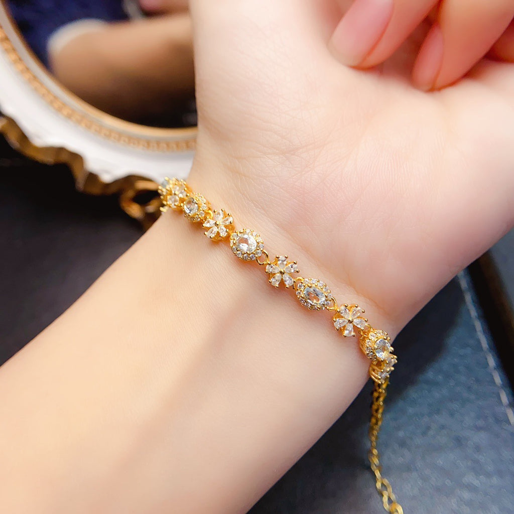 Natural Aquamarine S925 Ring 3*4mm Jewelry Bracelet