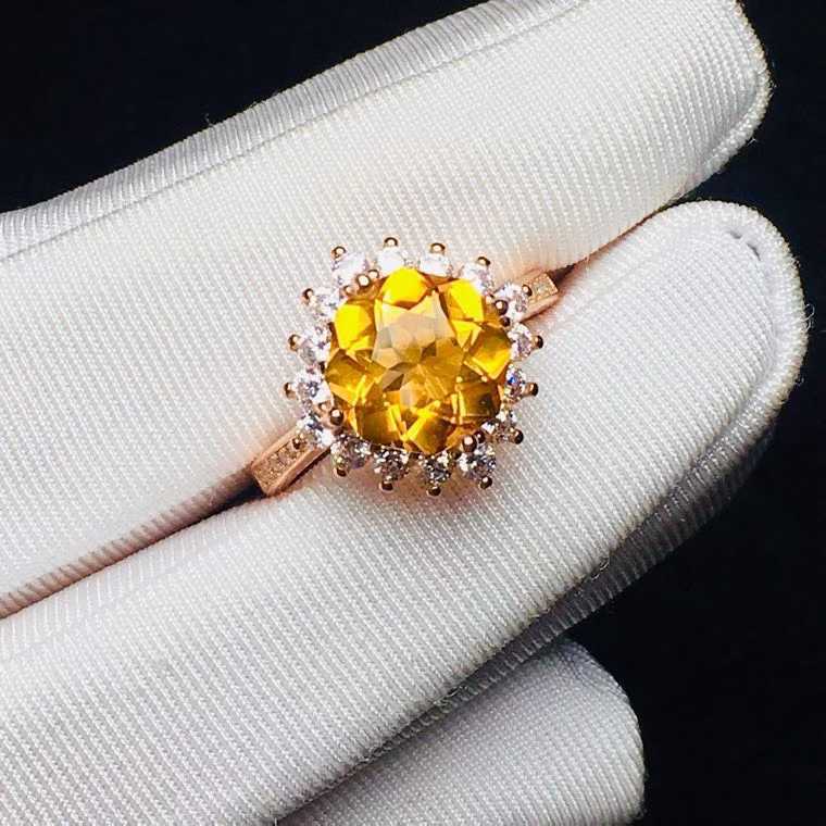 S925 Silver Fine Gift Natural Brazilian Citrine Ring