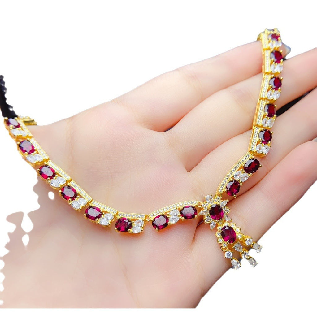 Natural Garnet S925 Silver Inlaid Main Stone 4*5mm Necklace