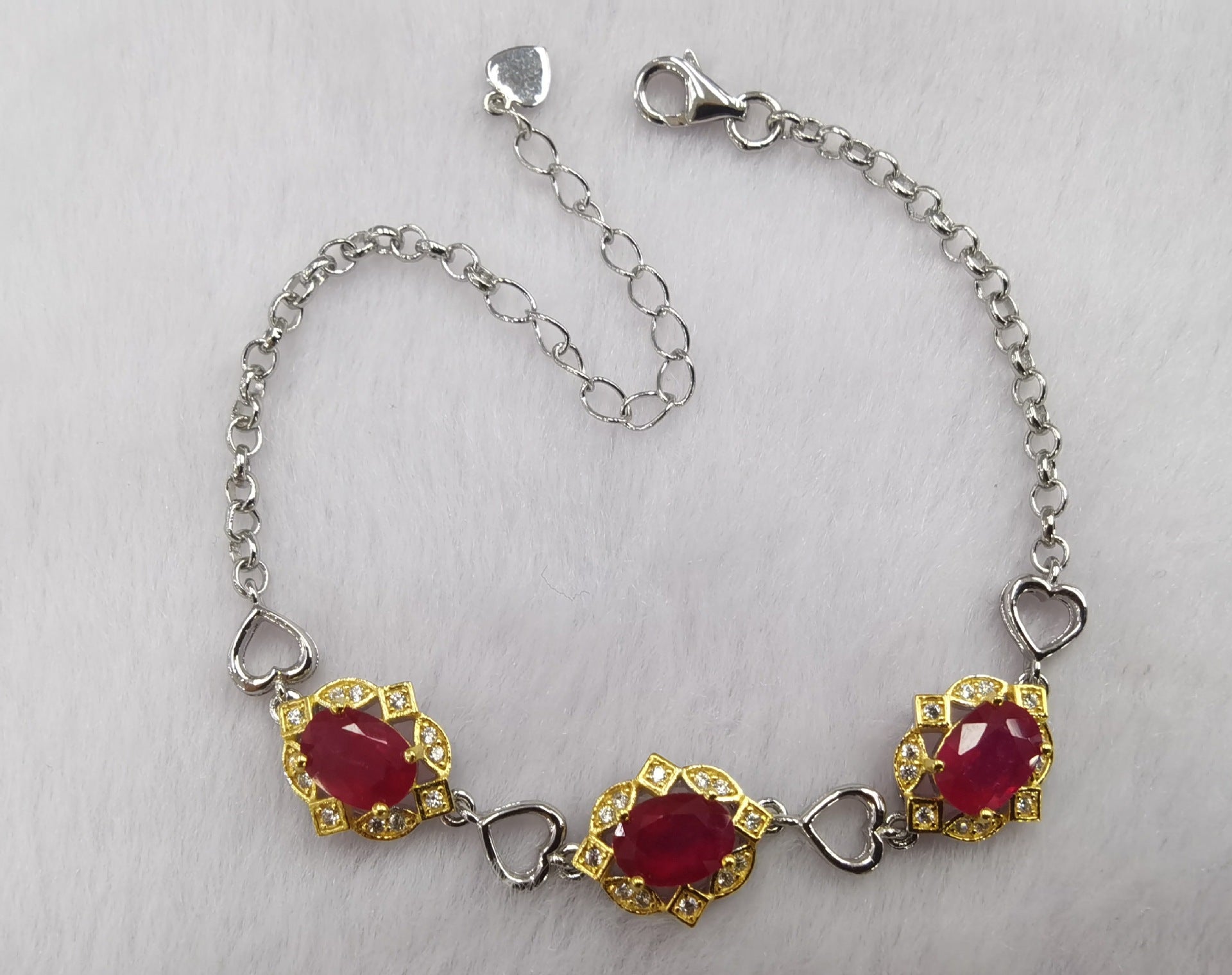 S925 Silver Plated Two-tone Inlaid Ruby Bracelet Fashion Crystal