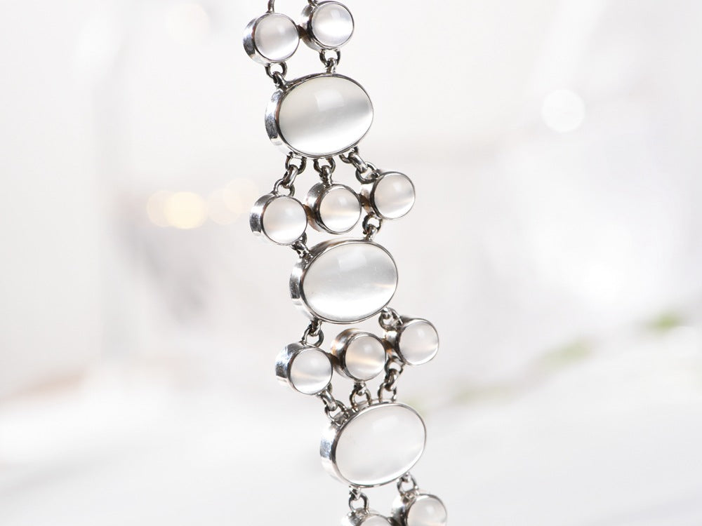 S925 Silver Jewelry Bracelet Vintage Distressed Inlaid with Egg White Agate Moonstone Fashion Women's Bracelet