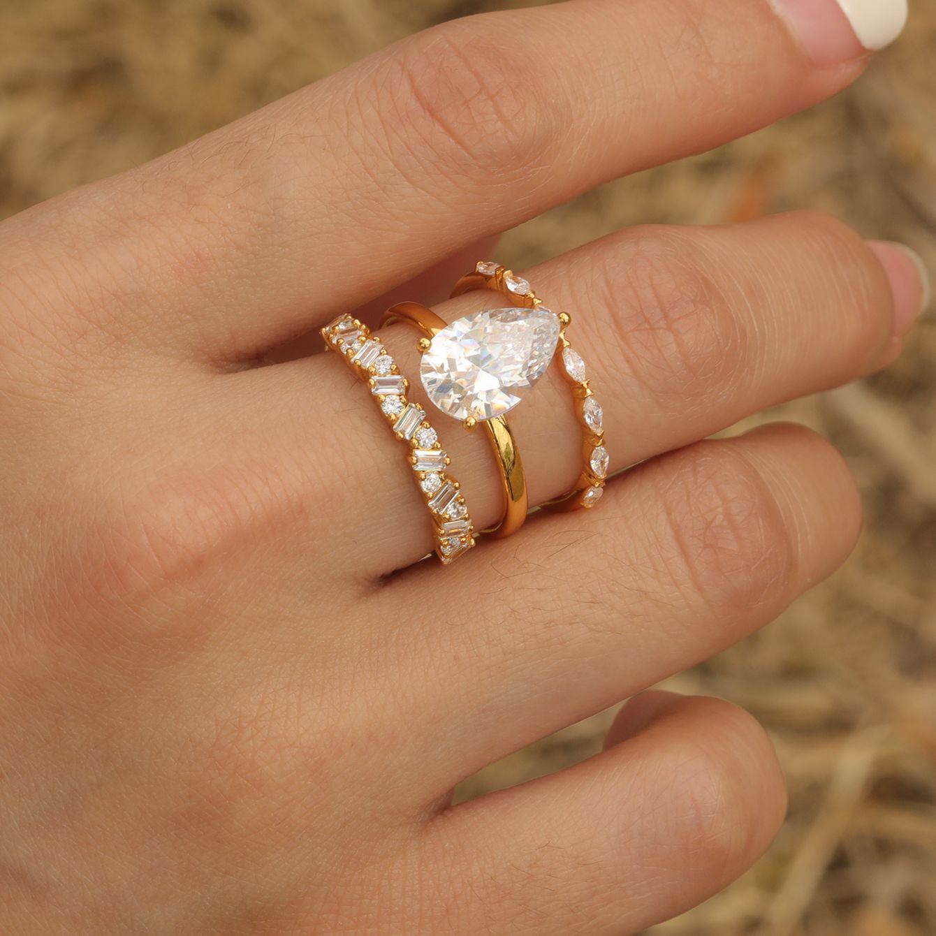 S925 Silver Moissanite Ring Set Stacking Combination for Women Elegant Hot-Selling Style