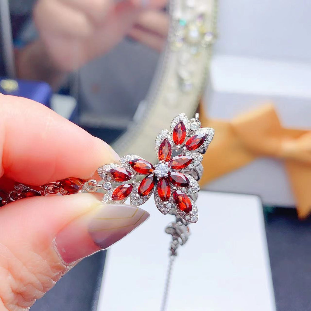 Caibao Jewelry 925 Silver Inlaid Natural Garnet Bracelet Necklace