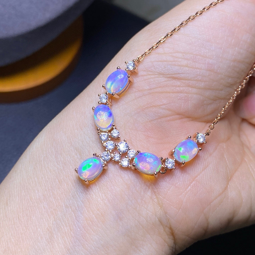 S925 Silver Fine Craft Inlaid Main Stone 5*7mm Pure Natural Opal Necklace Crystal Clean Bracelet