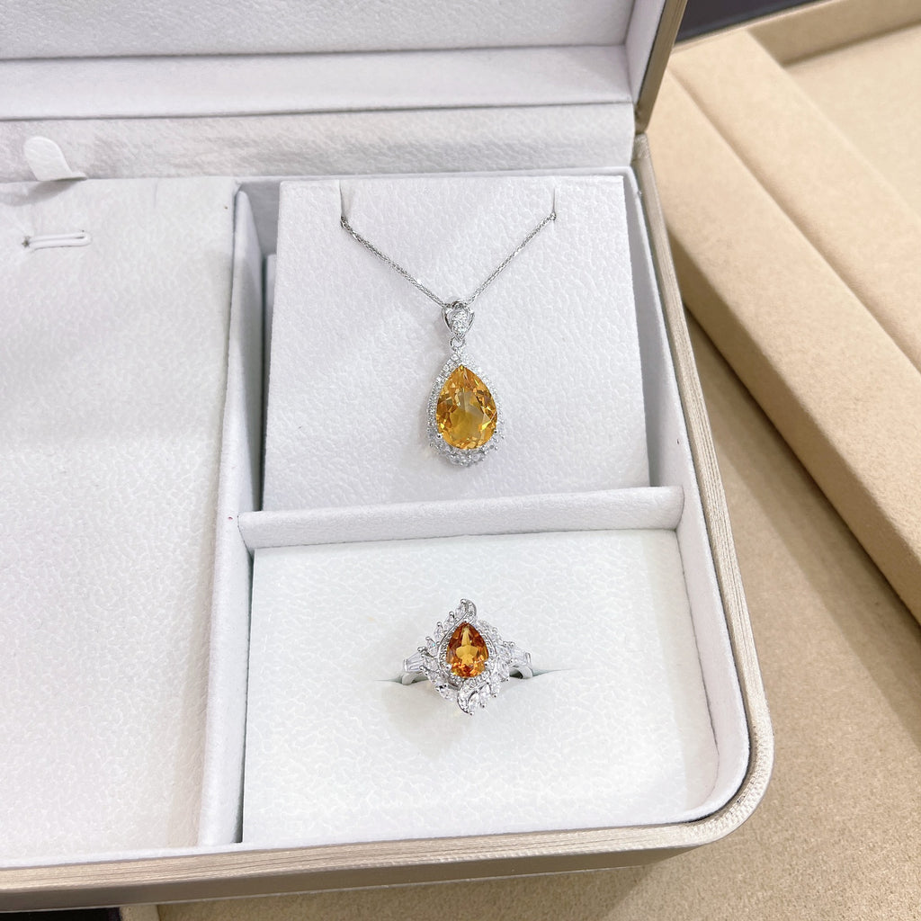Light Luxury Design Sense Colorful Treasure S925 Silver Plated 18K Gold Natural Yellow Crystal Set
