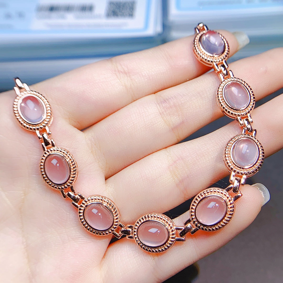 S925 Silver Inlaid Main Stone 7*9 Natural Pink Crystal Bracelet