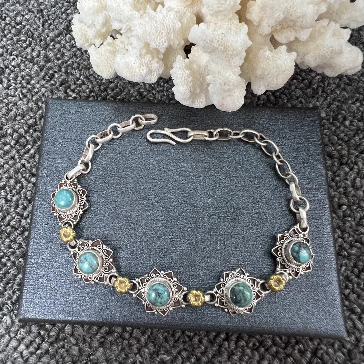 Nepal Handmade 925 Inlaid Yellow Crystal Ruby Amethyst Opal Stone Vintage Bracelet