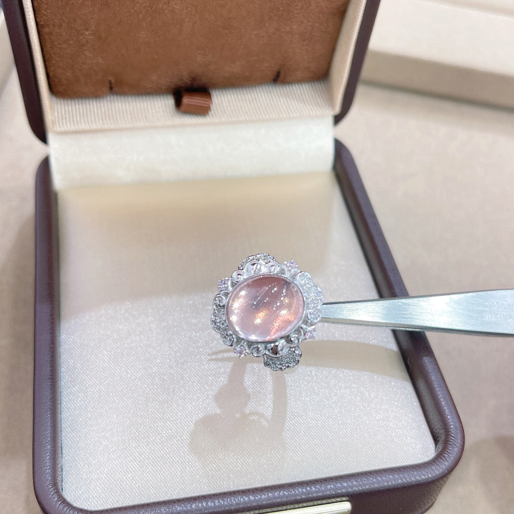 S925 Silver Plated 18K Gold Natural Design Sense Starlight Pink Crystal Set