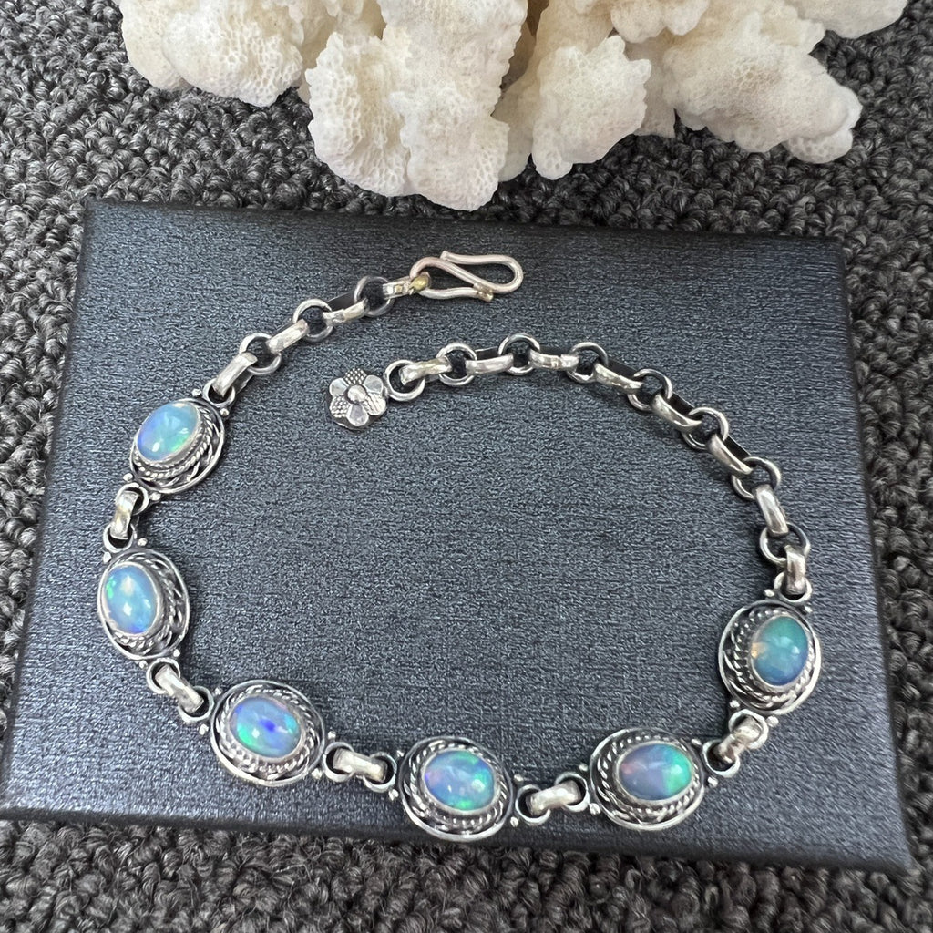 Nepal Handmade 925 Inlaid Yellow Crystal Ruby Amethyst Opal Stone Vintage Bracelet