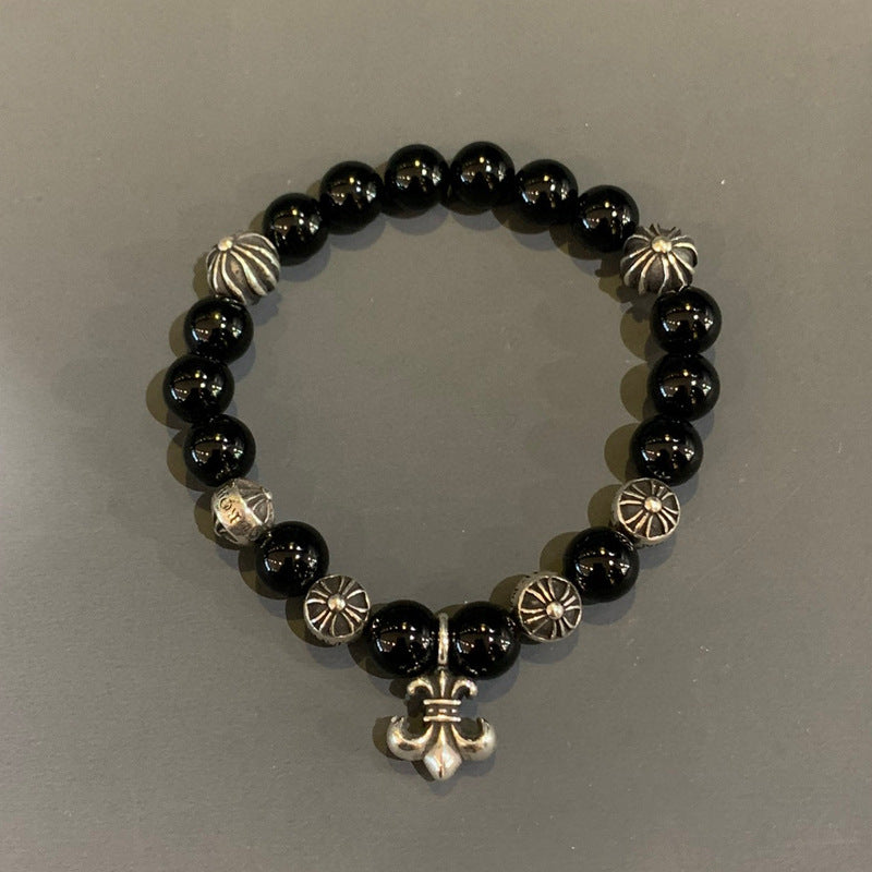 8mm Boy Scout Flower Obsidian Bracelet