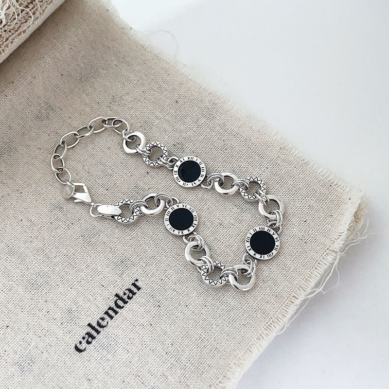 S925 Sterling Silver Black Enamel Bracelet for Women New Roman Numeral Splicing High-end Original Design Bracelet