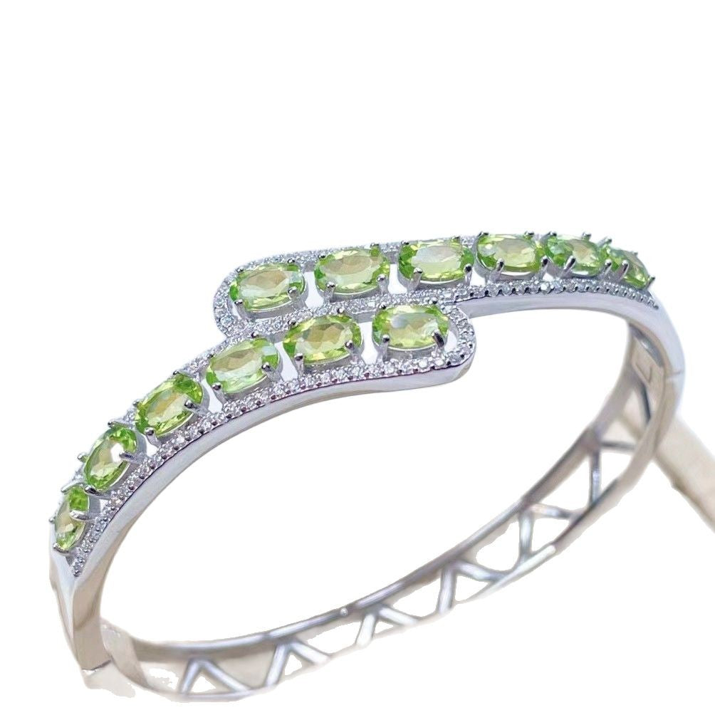 s925 Silver Jewelry Light Luxury Natural Peridot Bracelet