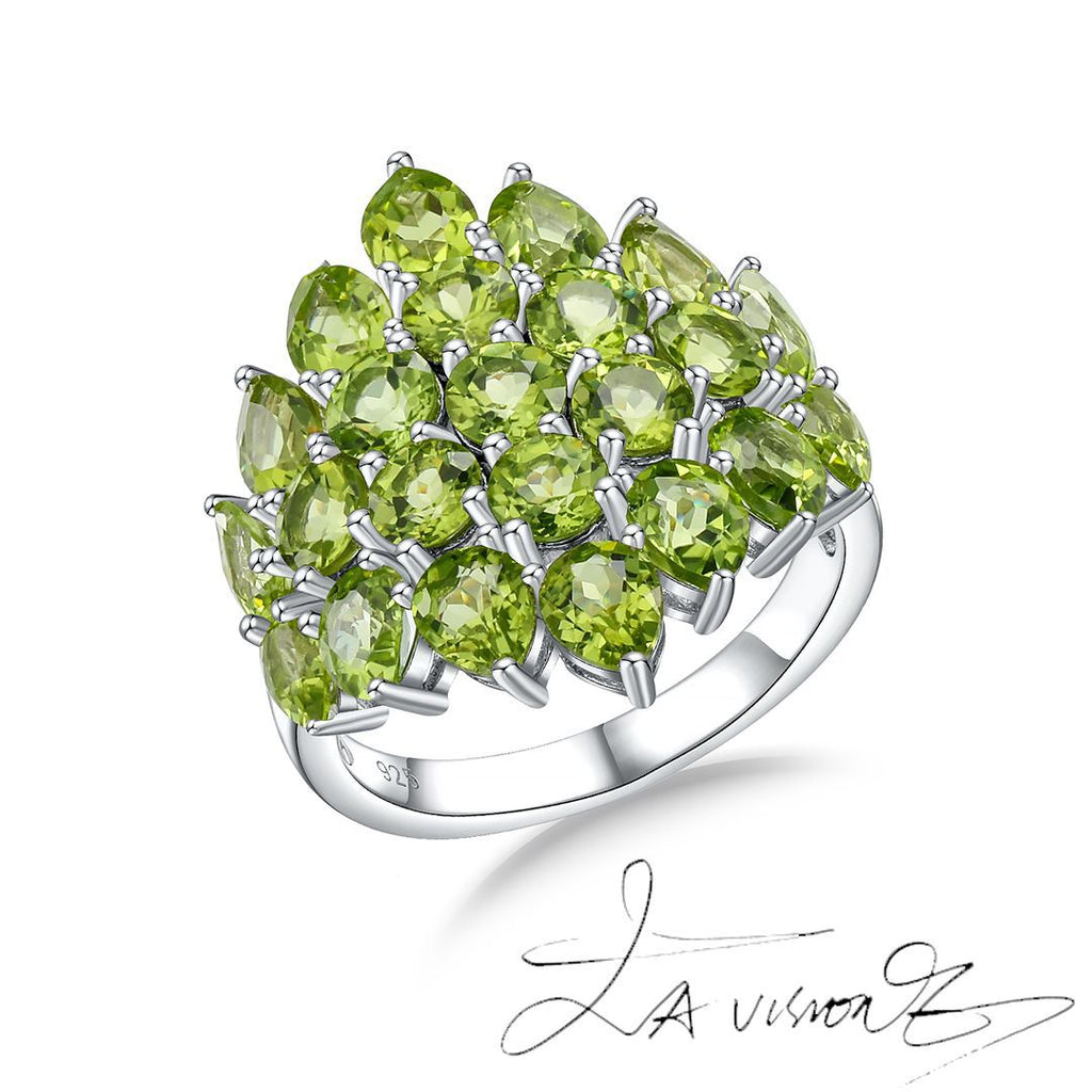 S925 Silver Inlaid Natural Peridot Pomegranate Ring