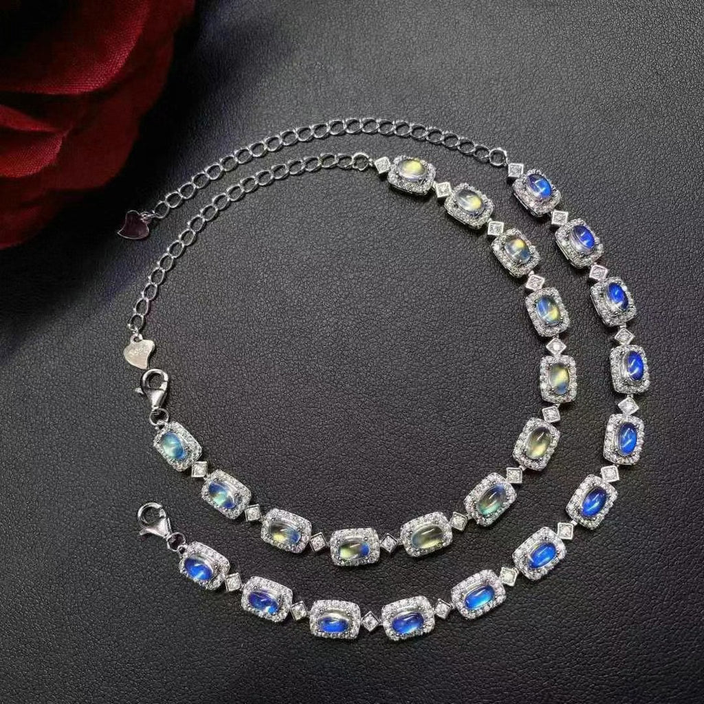 Natural Moonstone Bracelet Fashion Design Inlaid S925 Silver Women's Bracelet Simple Moonstone