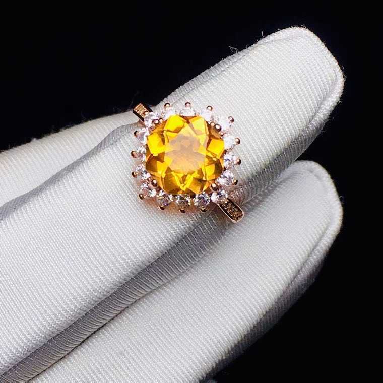 S925 Silver Fine Gift Natural Brazilian Citrine Ring