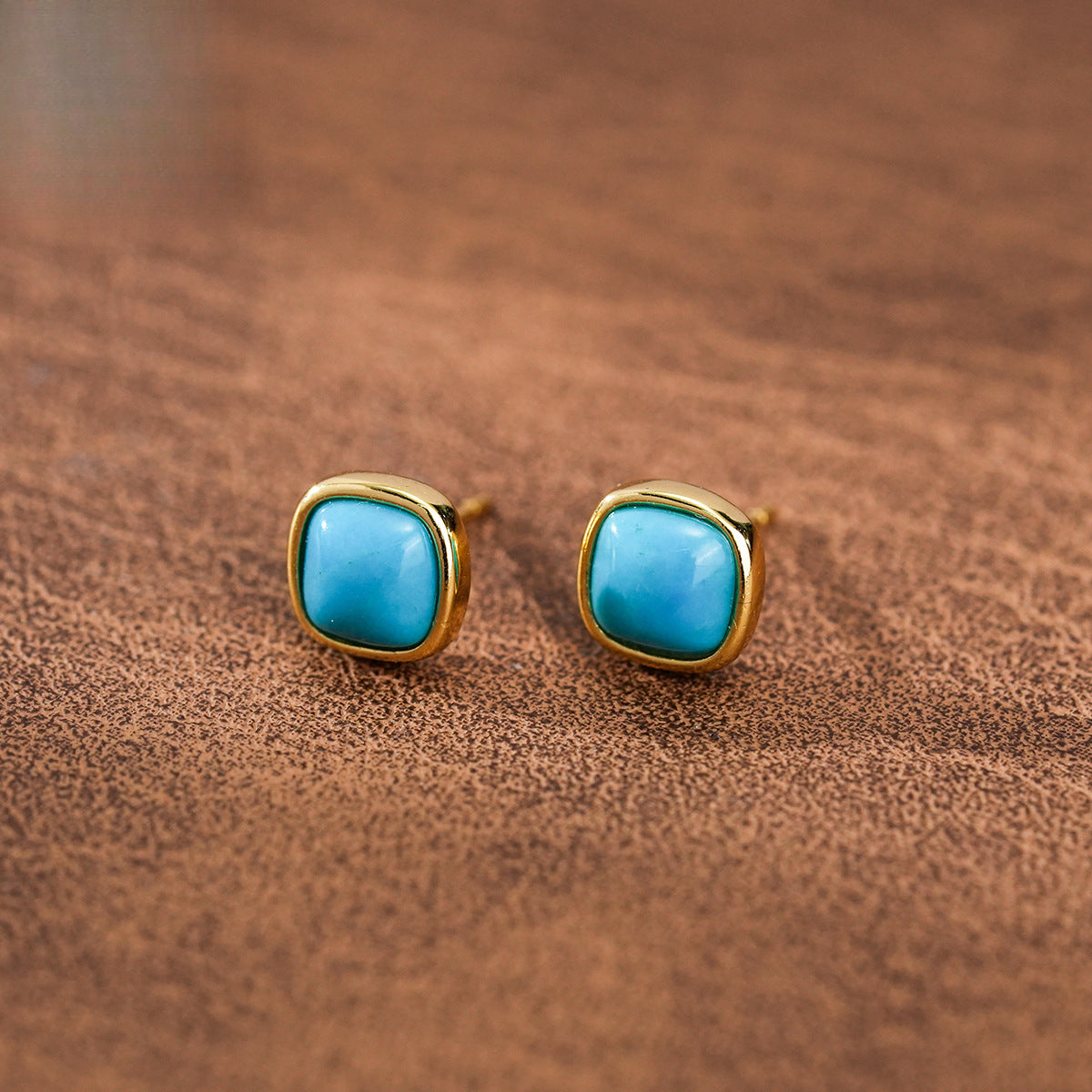 Square Earrings S925 Silver Plated 18K Gold Natural High Porcelain Turquoise Elegant Women's Earrings