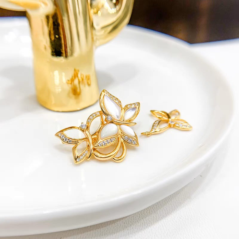 S925 Sterling Silver Butterfly Pearl Necklace Sweater Chain Clip Buckle Belt Buckle