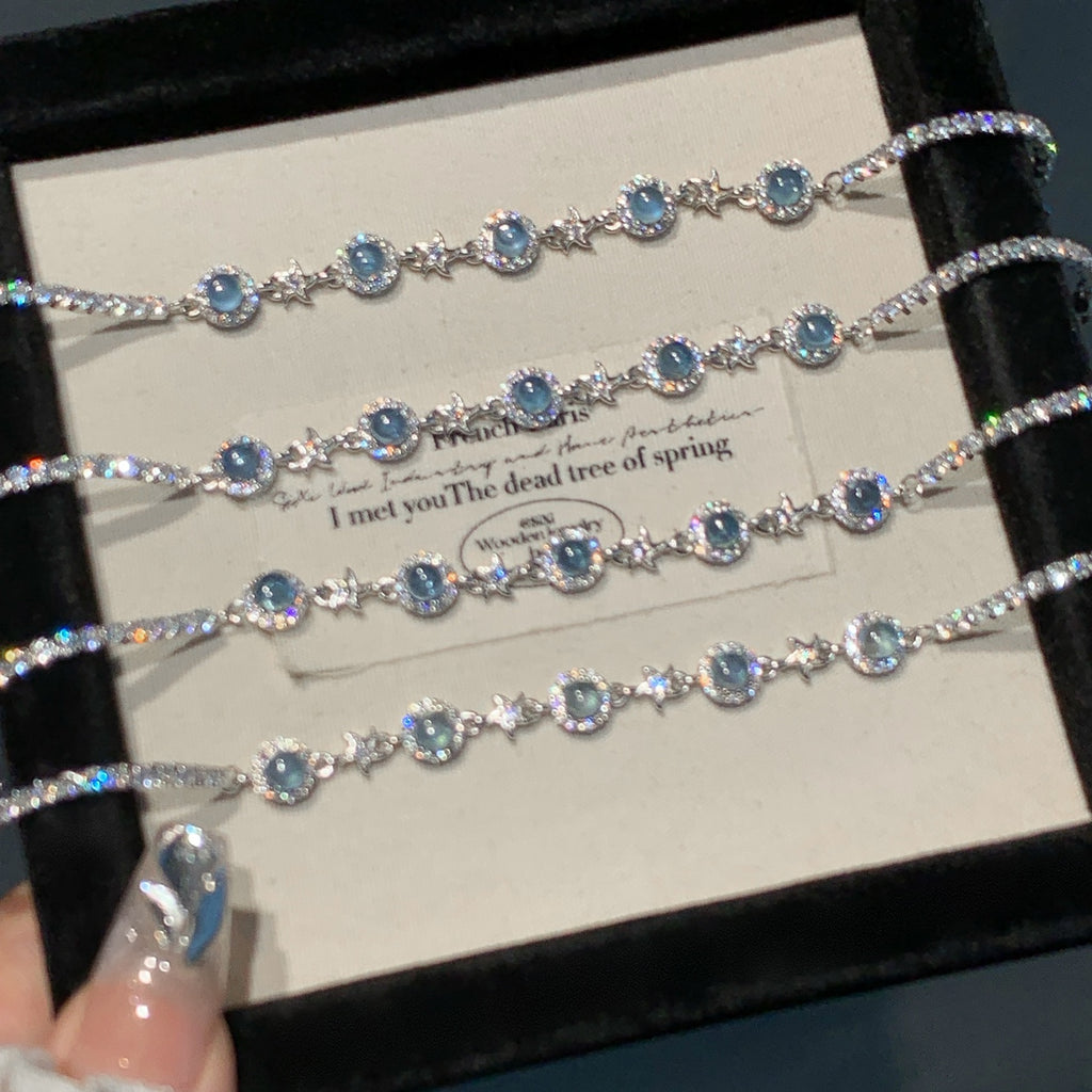 925 Sterling Silver Hand Jewelry Natural Aquamarine Bracelet