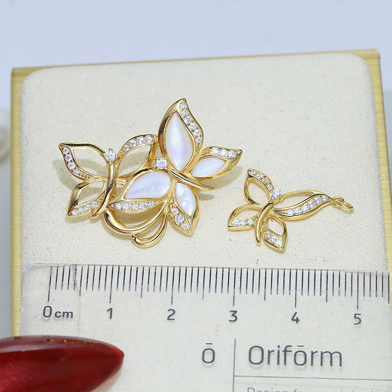 S925 Sterling Silver Butterfly Pearl Necklace Sweater Chain Clip Buckle Belt Buckle