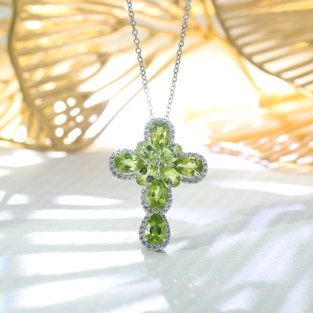 Italian Jewelry Design 925 Silver Fashion Noble Inlaid Peridot Necklace
