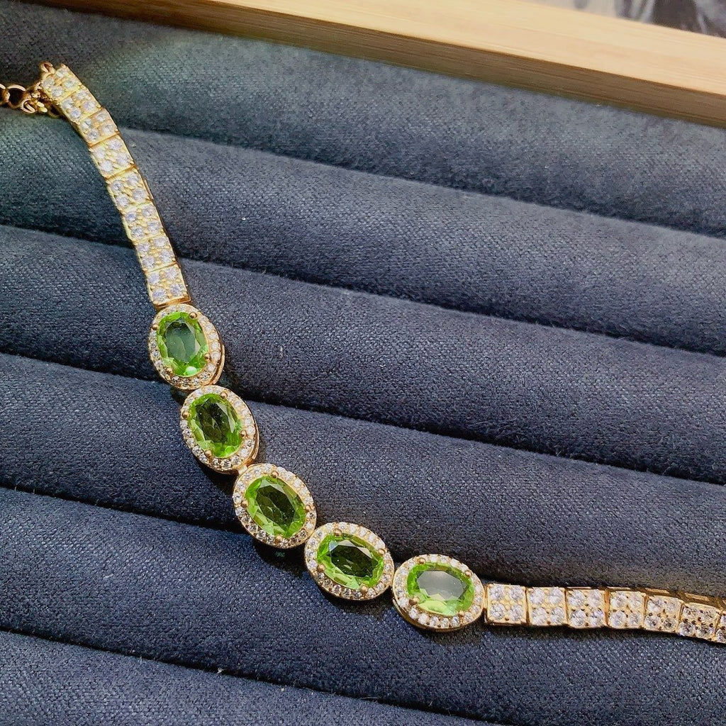 S925 sterling silver natural olivine bracelet fashion niche design oval 5*7mm bracelet