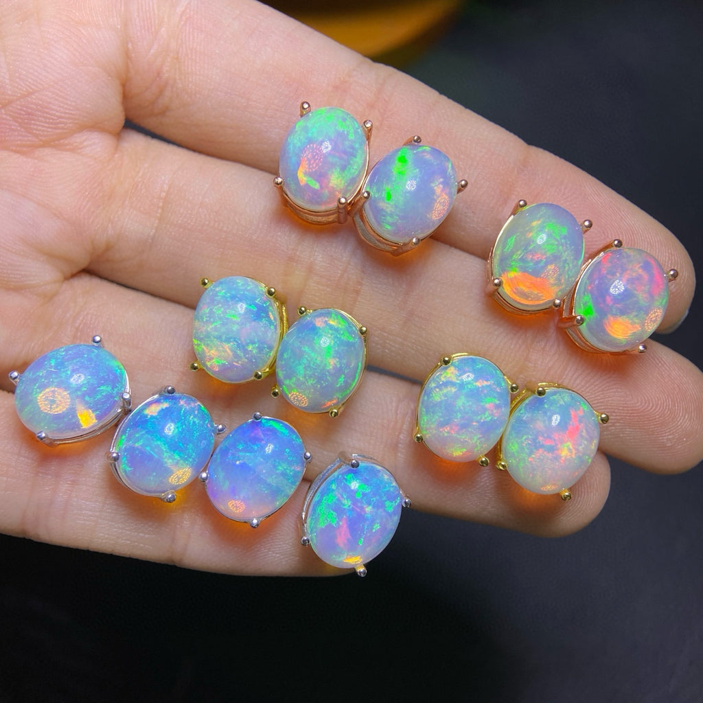 S925 Silver Inlaid Main Stone 9x11 Natural White Opal Earrings