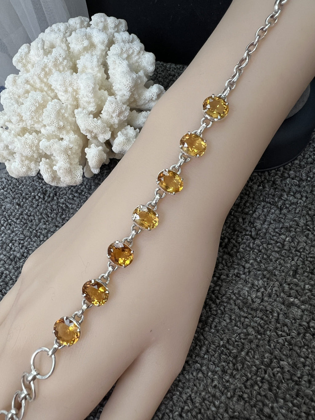 Nepal Handmade 925 Inlaid Yellow Crystal Ruby Amethyst Opal Stone Vintage Bracelet