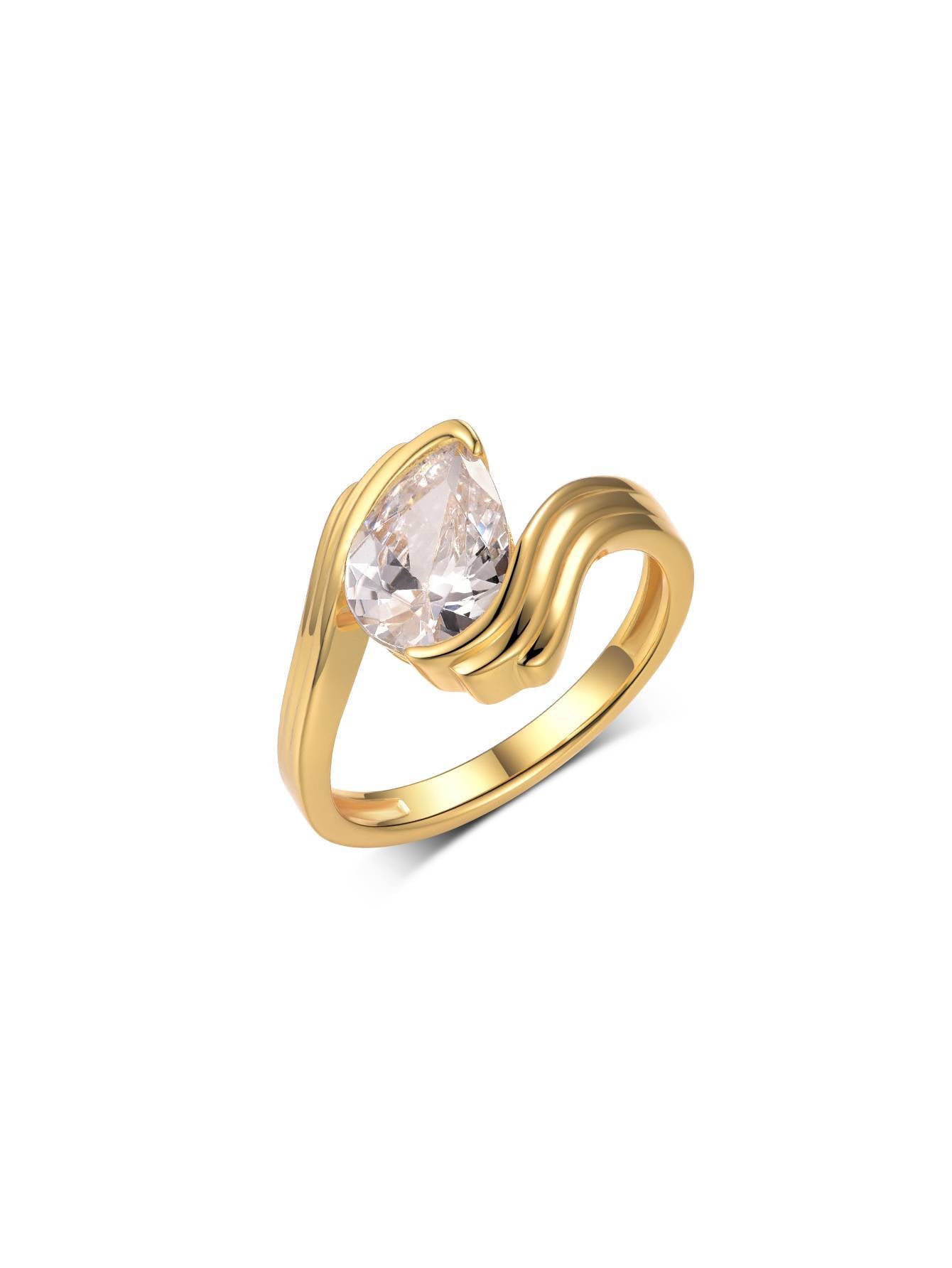 S925 Silver Gold Moissanite Ring Water Drop Main Stone Wave Curve Design Sense Women's Hot-Selling Bestseller