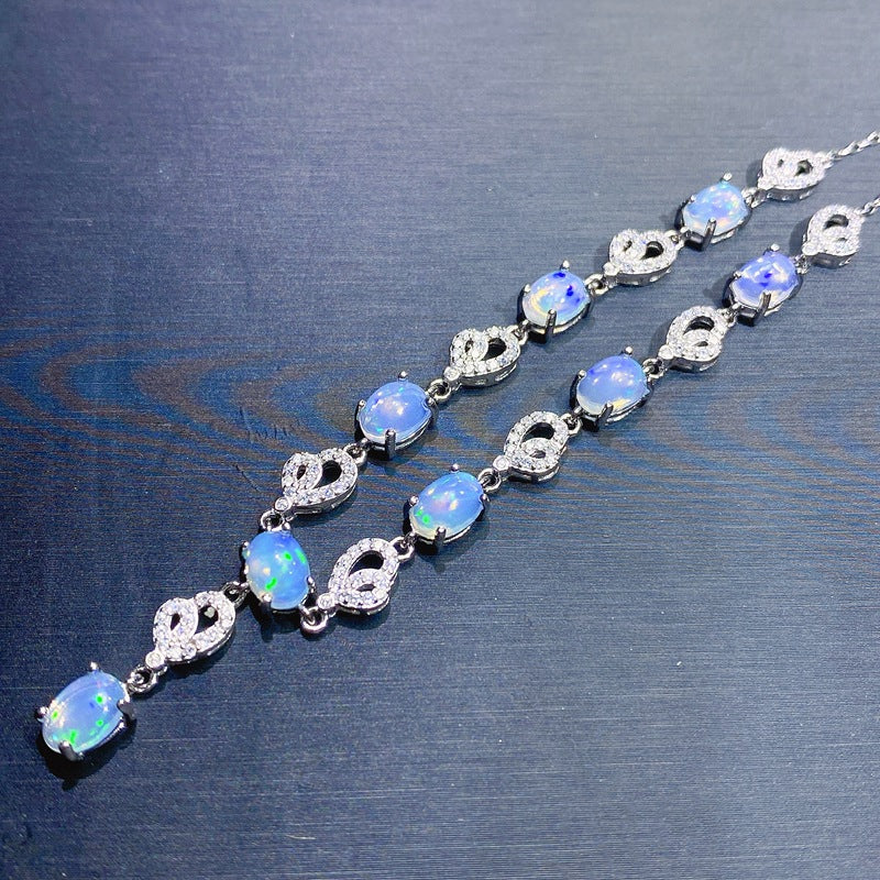 5*7mm Women's Chain Japanese Style Light Luxury Fire Color Gemstone Natural Opal Necklace