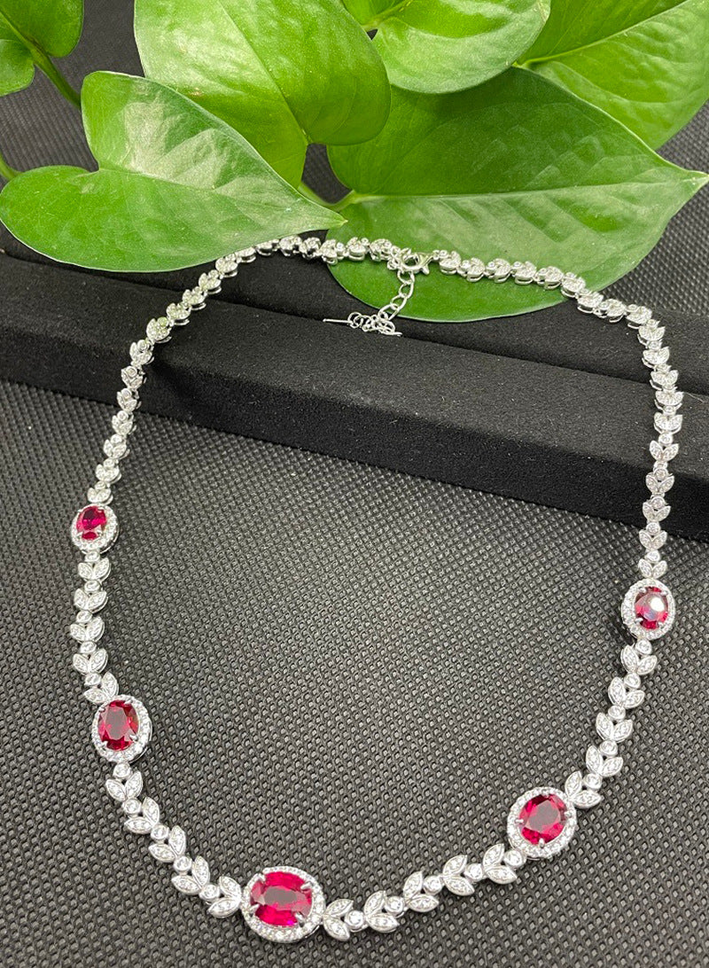 S925 Sterling Silver Luxury Vintage Cultivated Red Sapphire Wheat Ear Fashion Jewelry Necklace